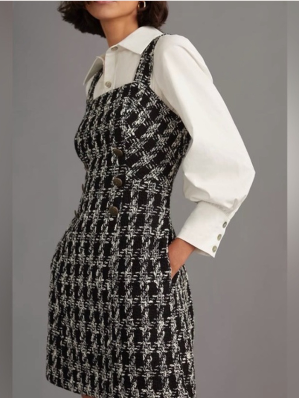 Anthropologie Maeve Black and White Tweed Dark‎ Academia Mini Dress Size US 10